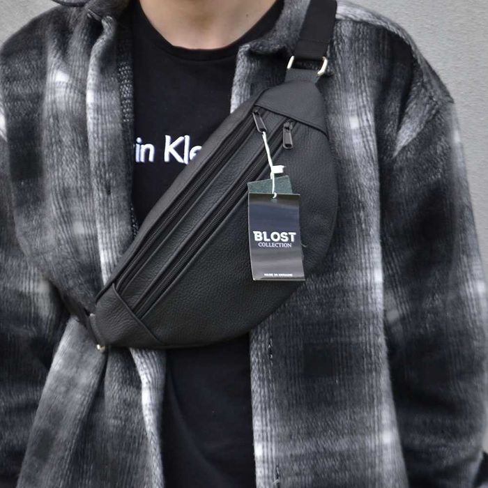 Бананка з натуральної шкіри, сумка чоловіча/жіноча барсетка чорна