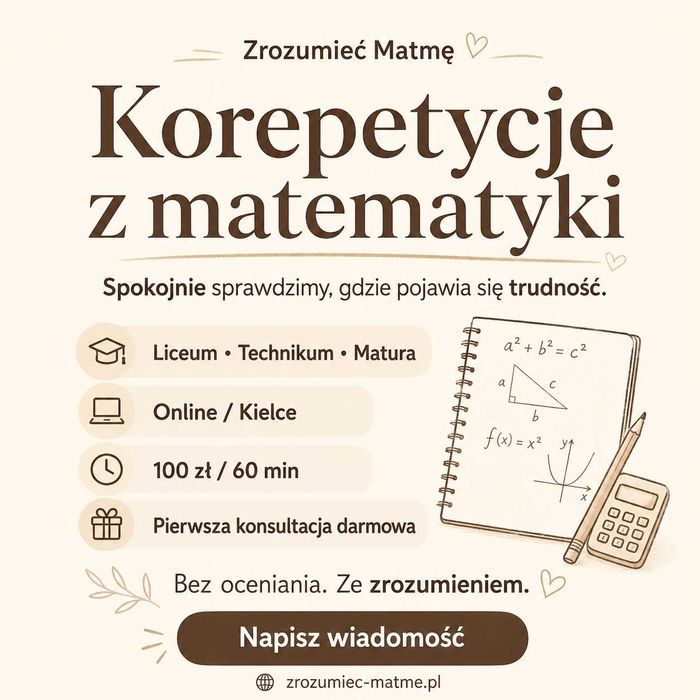Korepetycje matematyka - liceum, technikum, matura  | online