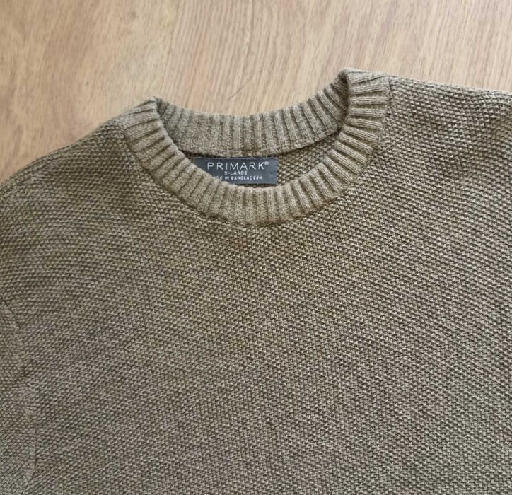 Primark bawełniany sweter basic regular XL khaki oliwkowy