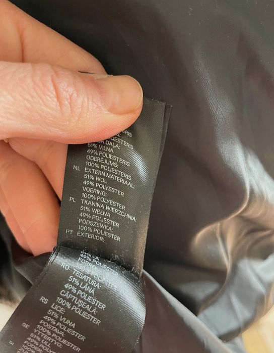 H&M Ciepły wełniany płaszcz szary melanżowy asymetryczny z kołnierzem