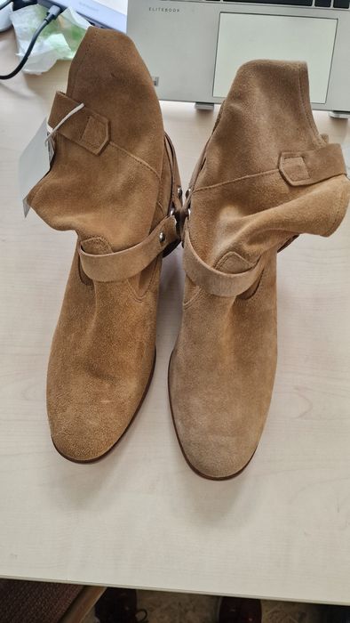 Botki H&M rozm. 40 skóra musztardowe zamsz