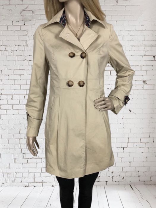 Beżowy bawełniany długi płaszcz trencz damski Małgorzata na wiosnę M