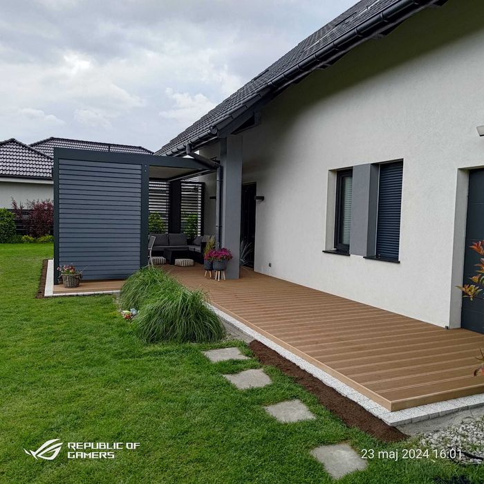 Taras drewniany kompozytowy deska egzotyczna bambus pergola zadaszenie