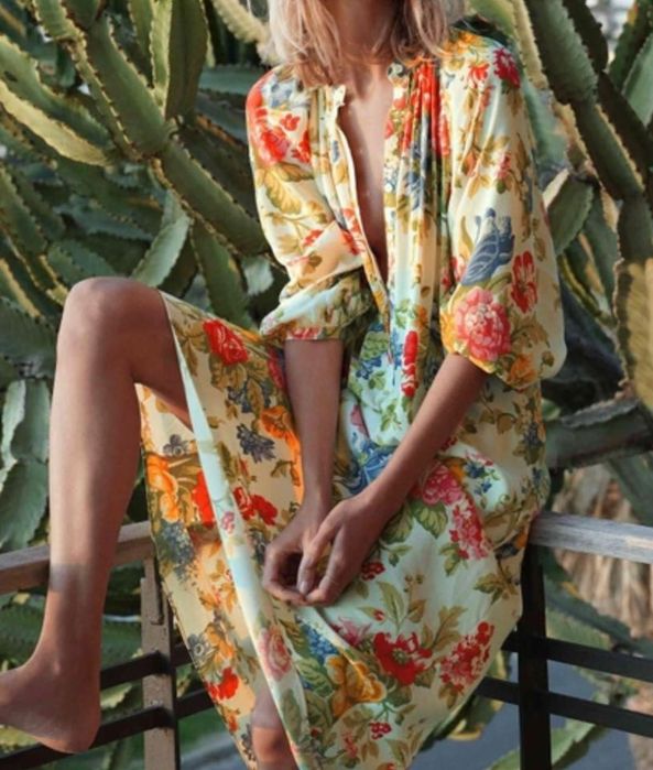 Zara długa blogerska sukienka w kwiaty rozmiar XS, S, M