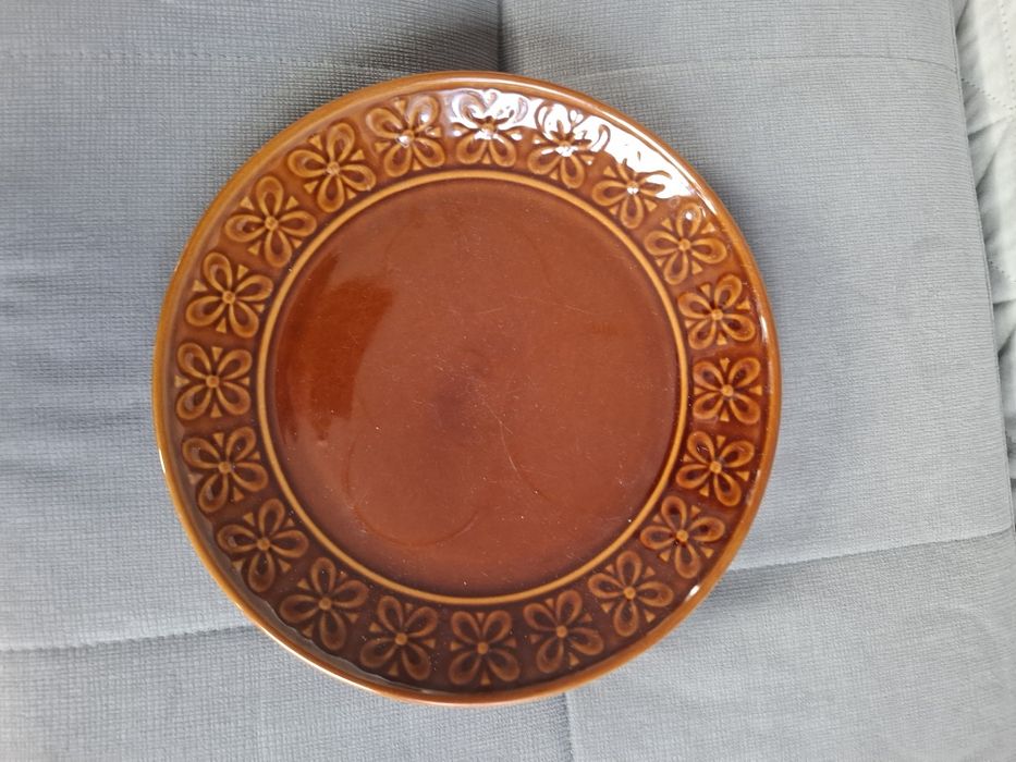 Porcelit Talerz prl duży brązowy 24 cm Pruszków