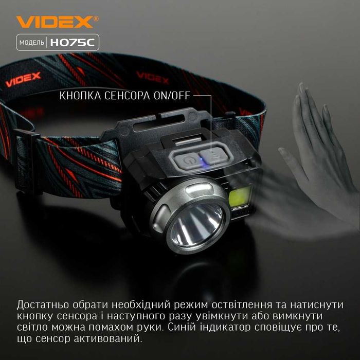 mini VIDEX VLF-H075C 550Lm Налобний акумуляторний ліхтарик + батарейки