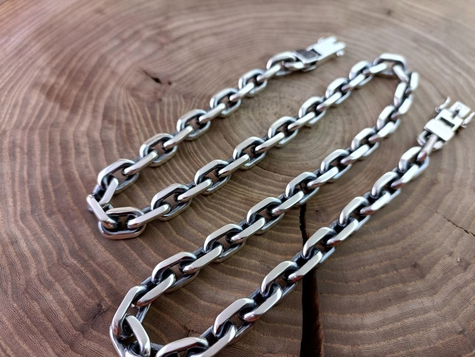 Серебряная большая цепочка Якорная, полновесная. Срібний ланцюг Якір
