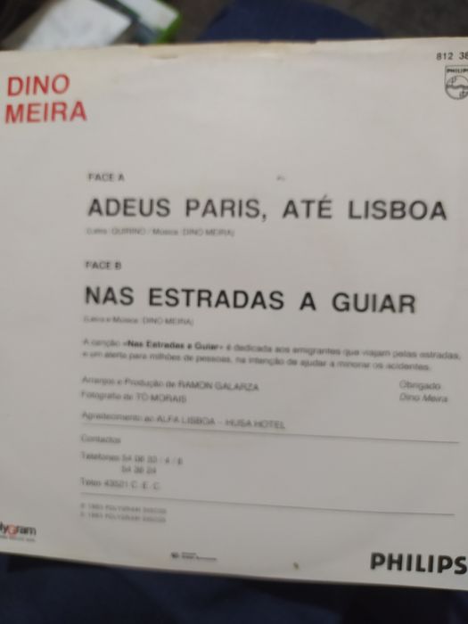 Dino Meira disco vinil adeus Paris - portes CTT grátis