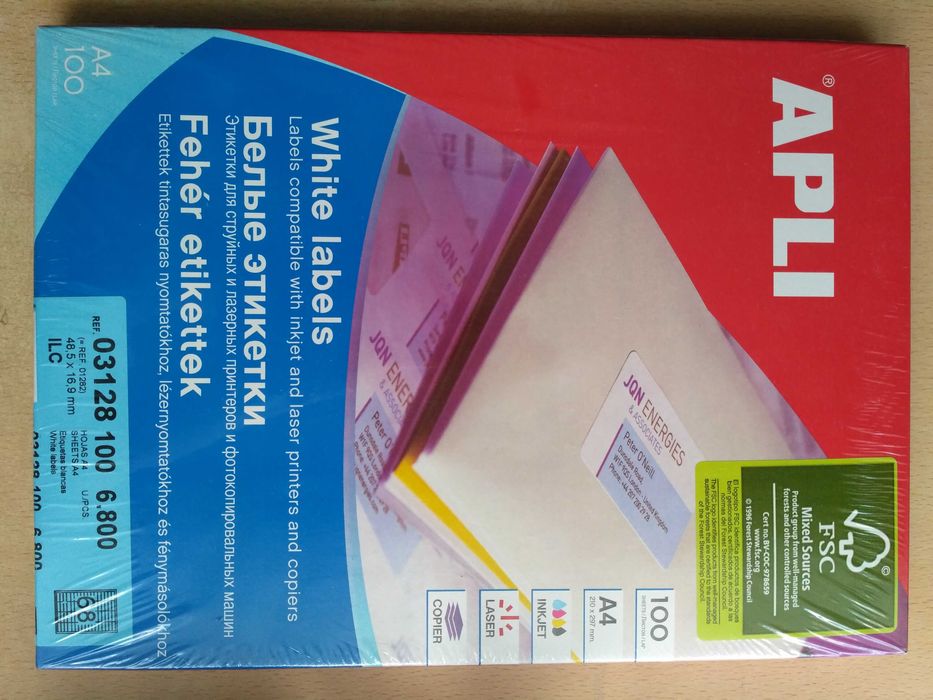 Etykiety uniwersalne APLI, 48,5x16,9mm, prostokątne, białe 100 ark.