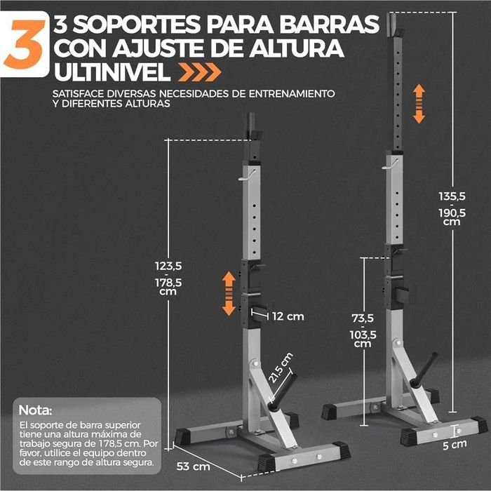 Rack de musculação para suporte de barras de peso - Carga máx. 300 kg