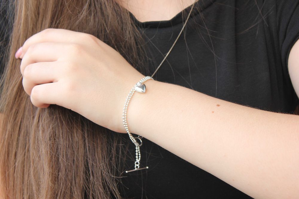 Bransoletka srebrna 925, Prezent, serce, T-lock, BR10526