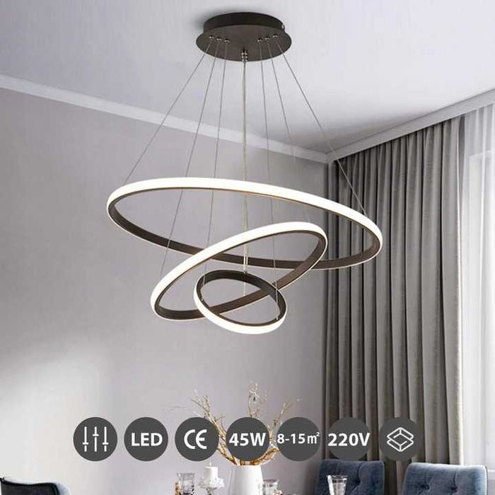KSIBNW Nowoczesny Żyrandol LED 3 Pierścienie 45W