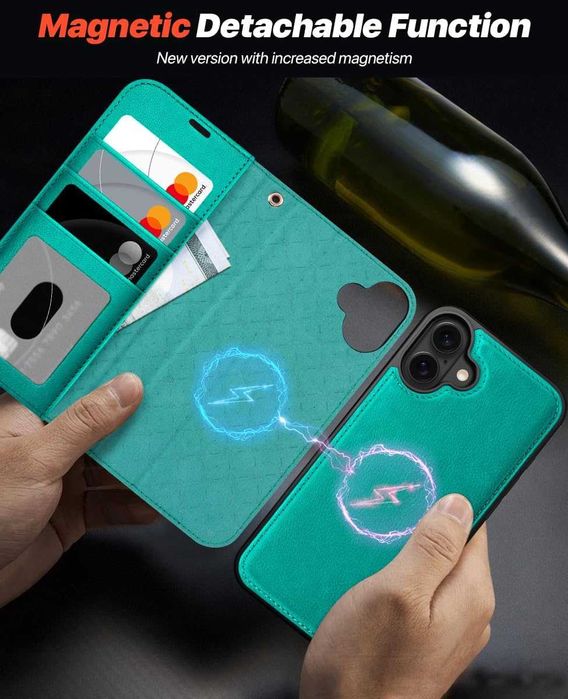 OCASE skórzane etui do iPhone 16 magsafe  zielony jasny 2w1 + pasek