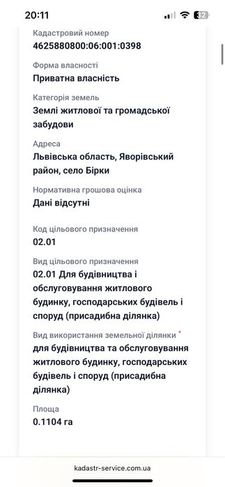 Ділянка Бірки 11сот. під забудову