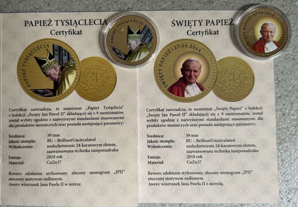 Monety 9+1 szt. z kolekcji Święty Jan Paweł II