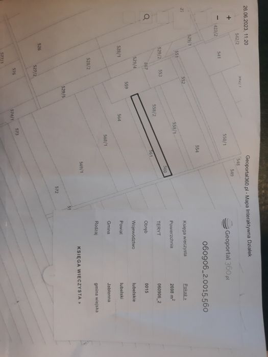 Działka rolna położona w Tuszowie w Gminie Jabłonna