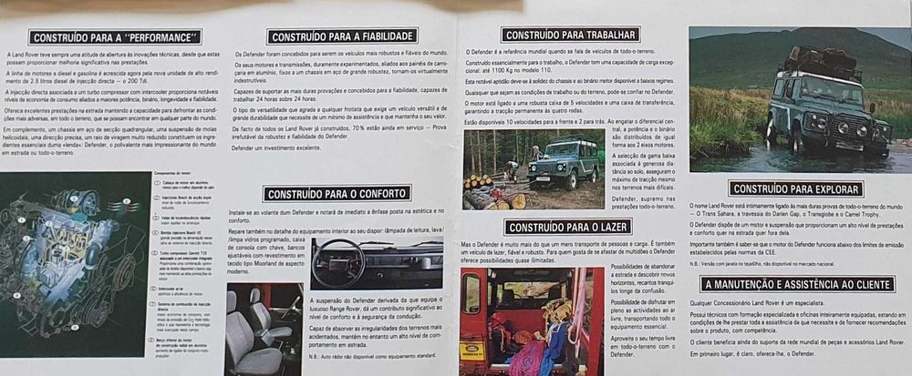 Folheto Land Rover Defender+3 Fichas técnicas Defender Discovery Range