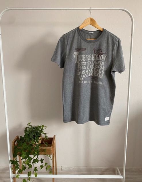 Szary T-shirt koszulka napis Budda True Religion