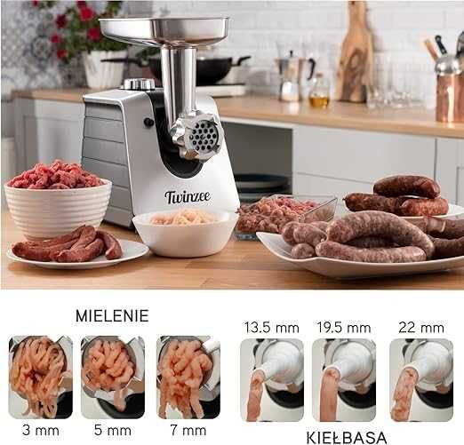 Elektryczna maszynka do mięsa z nadziewarką do kiełbasy, czarna