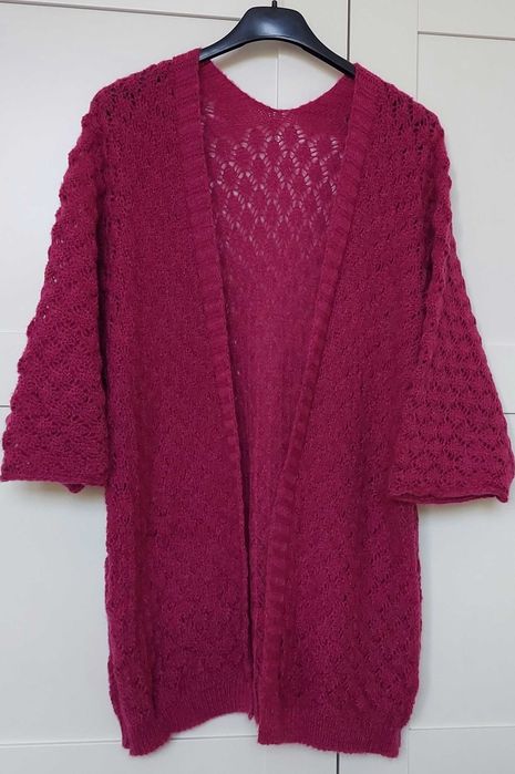 Sweter ażurowy narzutka kardigan śliwka Italy roz. S/M