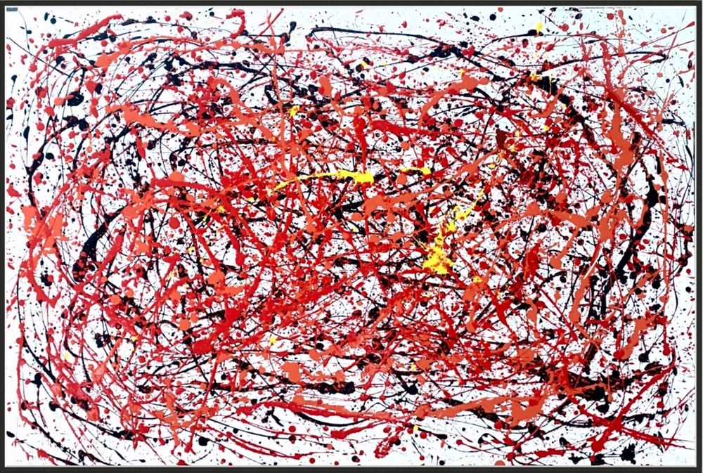 Duży obraz, abstrakcja, 150x100 cm. Czerń, biel, czerwień