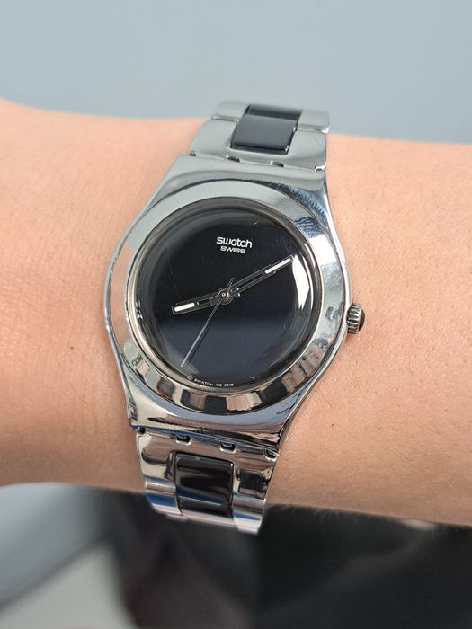 Damski zegarek swatch irony medium srebrny czarny stal