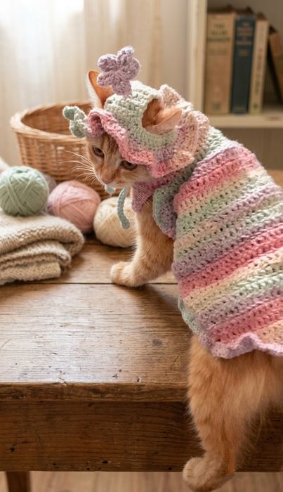 Шляпка +светр  для котика ,чі собачки ,з плюшевой пряжи