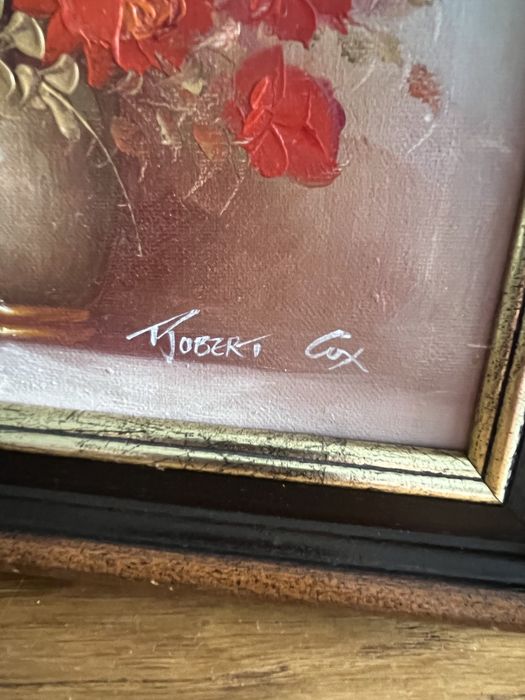 Obraz olejny na płótnie – bukiet czerwonych róż, sygn. Robert Cox