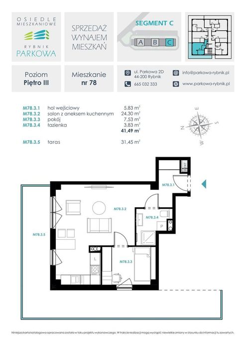 2-pokojowe mieszkanie 41 m² + taras Bez Prowizji - Widok 2