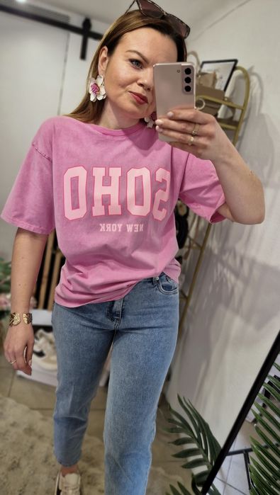 Tshirt różowy dekatyzowany SOHO wiosna Varlesca chicaca S M L XL