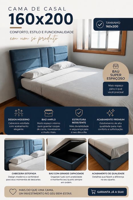 Cama de casal com baú
