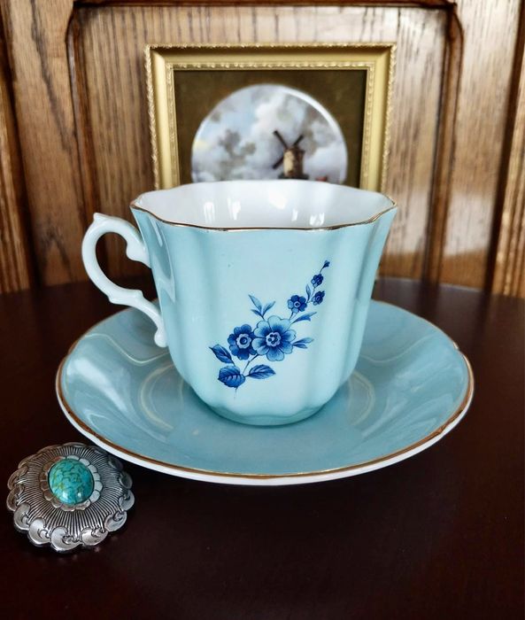 *Stara Błękitna ROYAL GRAFTON Kobalt Róże Filiżanka Porcelana Vintage