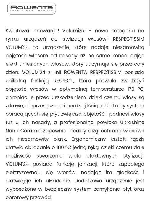 Rowenta prostownica nadająca objętość Volume 24