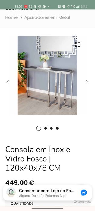 Consola em inox com vidro temperado