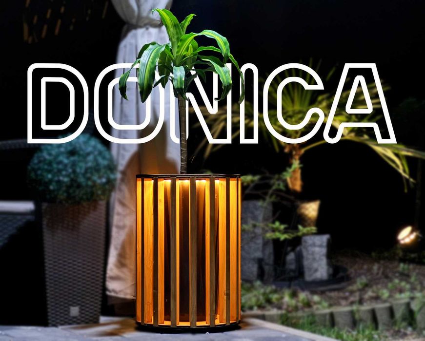 Donica Dębowa Lamelowa 2w1 z LED | Wys. 51 cm | Możliwość Na Wymiar