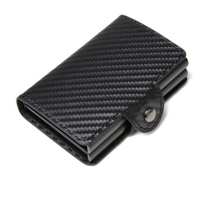 Porta cartões estilo SECRID automático duplo preto carbono