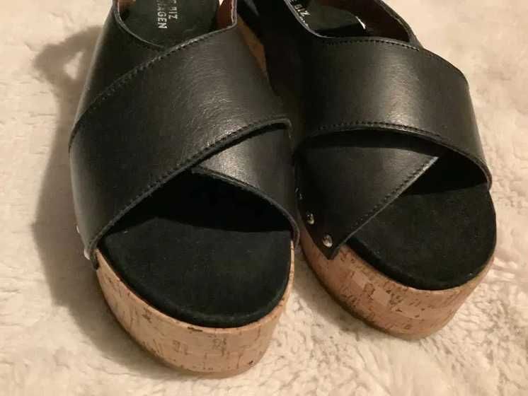 Shoe Biz, Skórzane sandały na koturnie,38/38,5