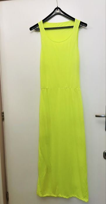 Letnia dluga zwiewna bawelniana neonowa sukienka s