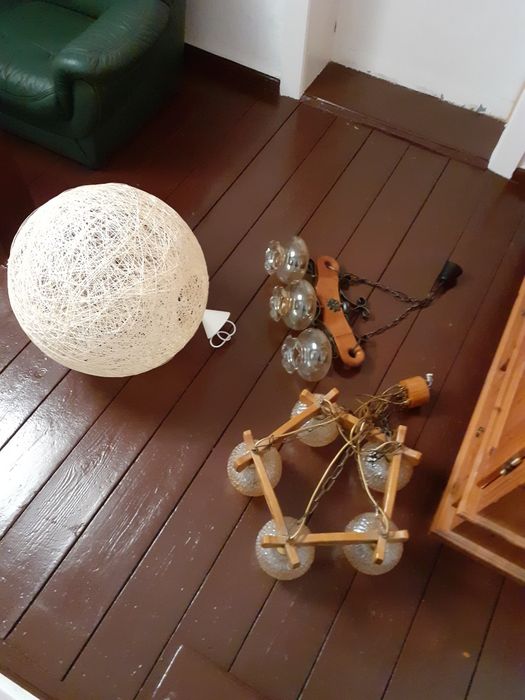 Żyrandole szkło, drewno oraz nowoczesna plecionka