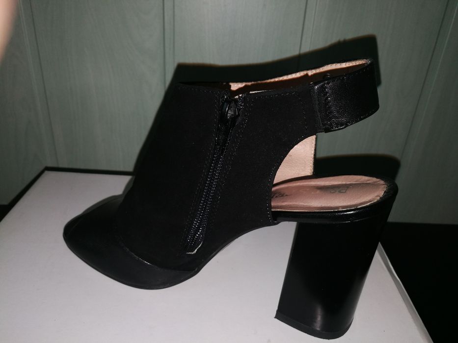 Buty P&T STELLA sandały 37 czarne skóra licowa i zamsz obcas