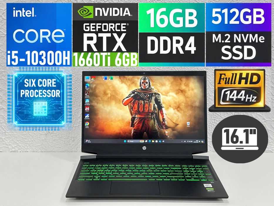Ігровий HP Pavilion 16/144hz/16.1"/i5-10300H/16gb/512SSD/GTX1660Ti 6gb