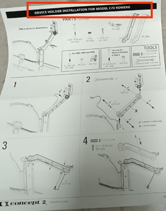 SERWIS  Concept2-Uchwyt do tabletu lub telefonu do wioślarza model C/D