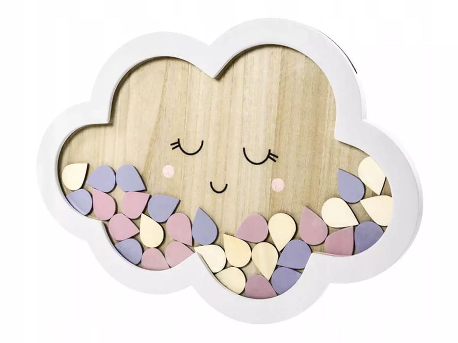 Księga Pamiątkowa Gości Drewniana Chmurka na Chrzest Roczek Baby Shower. Nowy Produkt