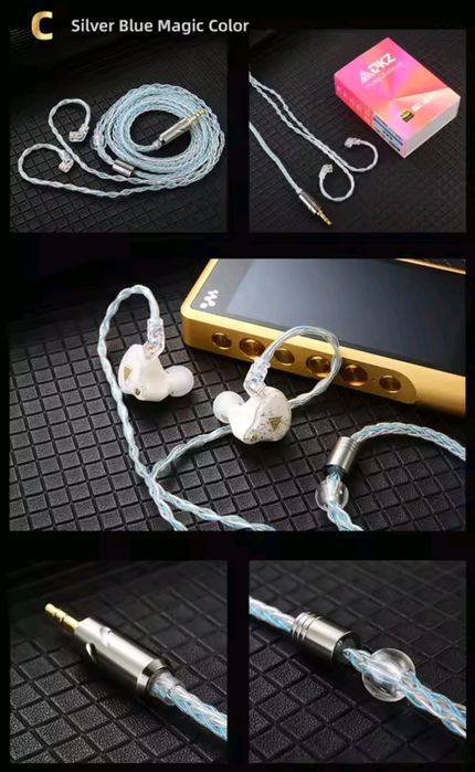 Кабель для навушників KZ та QKZ T1 8-ми жильний посріблений мідний QDC