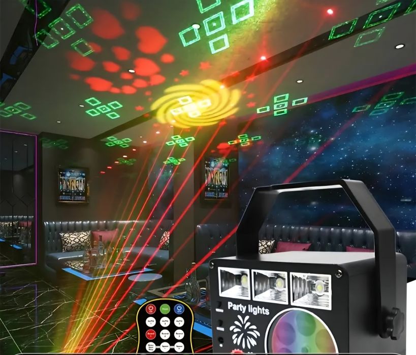 Efekt świetlny Laser RGBW, Stroboskop, Globo, Pilot. Stan Nowy