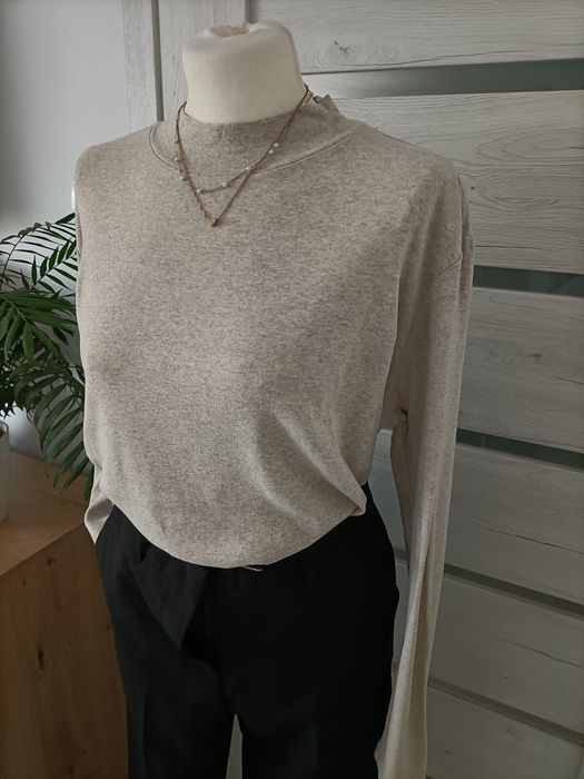 Beżowy Sweter sweterek ze stójką pół golf bawełniany ciepły miękki ele