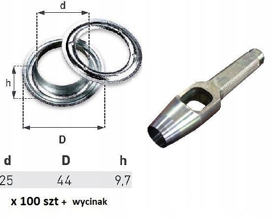 Oczka nierdzewne 100 szt do plandeki fi25 +wycinak