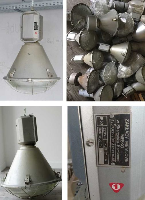 Oprawy lampy przemysłowe loft pracownia renowacji PRL OMP-125 OPH-400
