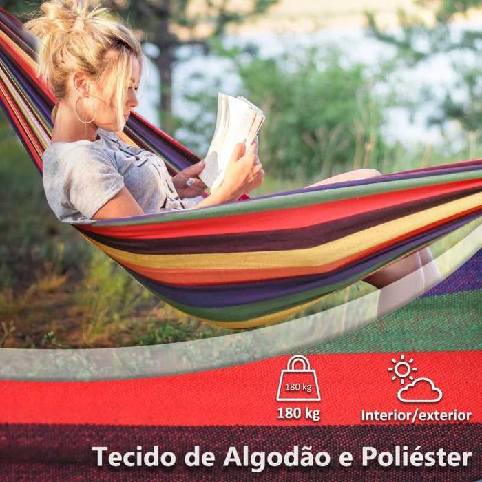 Rede Suspensa de Algodão Portátil - Multicolor (2 cores disponíveis)