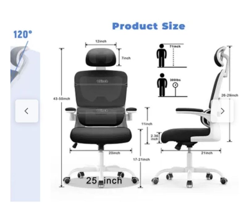 Cadeira ergonómica com suporte lombar e apoio de braços dobrável